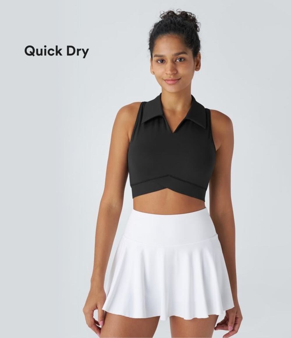 Halara SoftlyZero QuickDry Polo Collar V Neck Racerback Cropped Tennis Tank Top